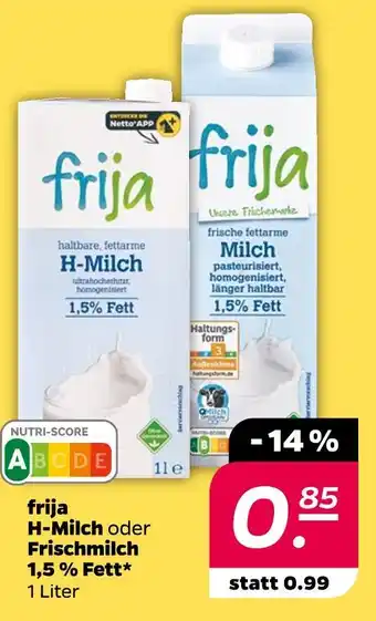 NETTO Frija h-milch oder frischmilch 1,5 % fett Angebot