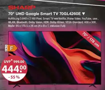 V Markt SHARP 70" UHD Google Smart TV 70GL4260E Angebot