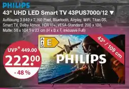 V Markt PHILIPS 43" UHD LED Smart TV 43PUS7000/12 Angebot