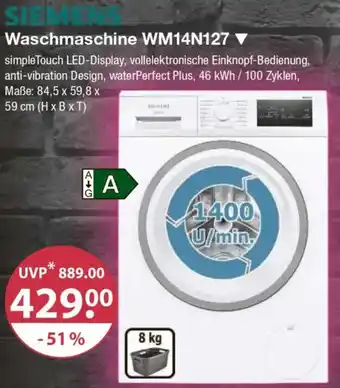 V Markt SIEMENS Waschmaschine WM14N127 Angebot