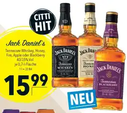 CITTI Markt Jack Daniel's Tennessee Whiskey, Honey, Fire, Apple oder Blackberry Angebot