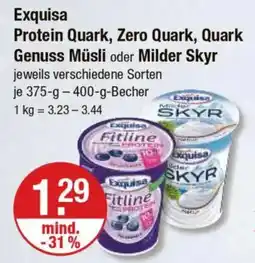V Markt Exquisa Protein Quark, Zero Quark, Quark Genuss Müsli oder Milder Skyr Angebot