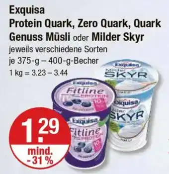V Markt Exquisa Protein Quark, Zero Quark, Quark Genuss Müsli oder Milder Skyr Angebot