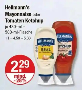 V Markt Hellmann's Mayonnaise oder Tomaten Ketchup Angebot