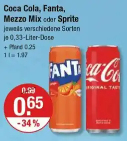 V Markt Coca Cola, Fanta, Mezzo Mix oder Sprite Angebot
