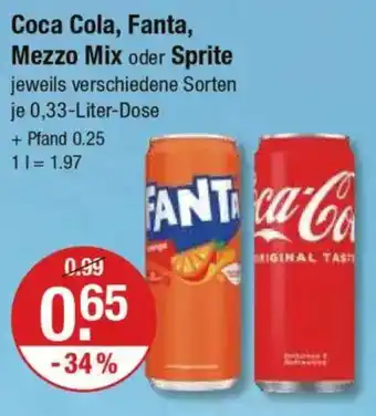 V Markt Coca Cola, Fanta, Mezzo Mix oder Sprite Angebot
