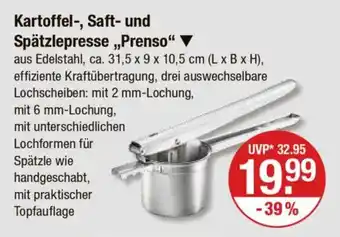 V Markt Kartoffel-, Saft- und Spätzlepresse„,Prenso" Angebot