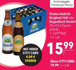 CITTI Markt Kloster Andechs Bergbock Hell oder Doppelbock Dunkel Angebot
