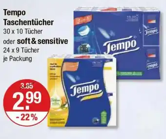 V Markt Tempo Taschentücher oder soft & sensitive Angebot