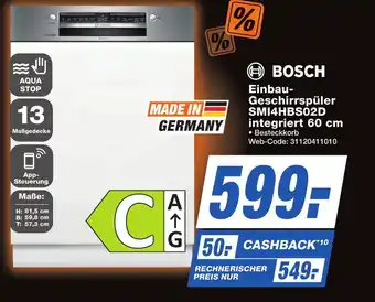 K+B Expert BOSCH Einbau Geschirrspüler SMI4HBS02D integriert 60 cm Angebot