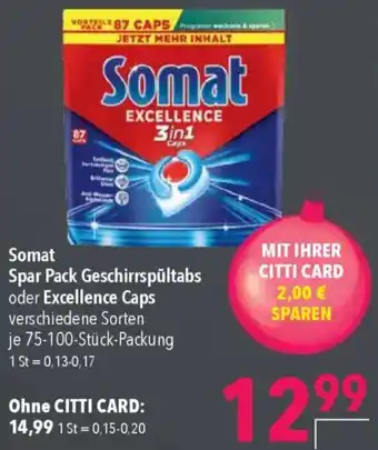 CITTI Markt Somat Spar Pack Geschirrspültabs oder Excellence Caps Angebot
