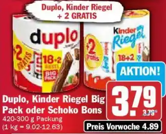 AEZ Duplo, Kinder Riegel Big Pack oder Schoko Bons Angebot