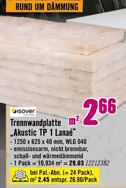 Hornbach Trennwandplatte „akustic tp 1 lanaé“ Angebot