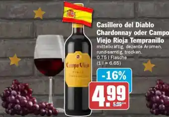 AEZ Casillero del Diablo Chardonnay oder Campo Viejo Rioja Tempranillo Angebot