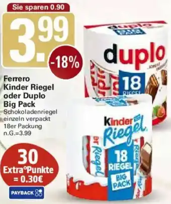 WEZ Ferrero Kinder Riegel oder Duplo Big Pack Angebot