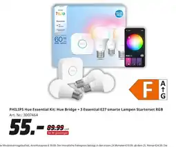 MediaMarkt Philips hue essential kit: hue bridge + 3 essential e27 smarte lampen starterset rgb Angebot