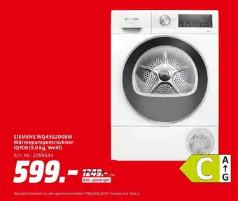MediaMarkt Siemens wq43g2d0em wärmepumpentrockner iq500 Angebot
