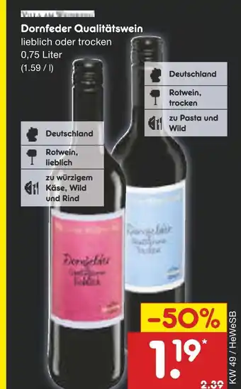 Netto Marken-Discount Dornfelder qualitätswein lieblich Angebot