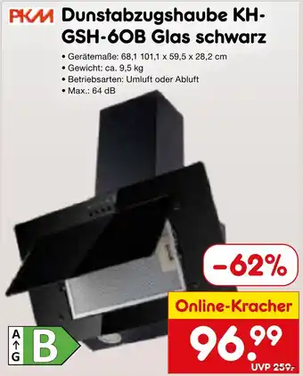 Netto Marken-Discount Pkm dunstabzugshaube kh-gsh-60b glas schwarz Angebot