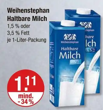 V Markt Weihenstephan haltbare milch 1,5 % fett Angebot