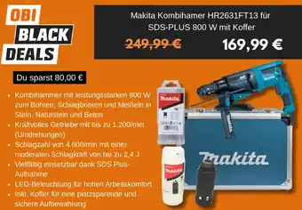 OBI Makita Kombihamer HR2631FT13 für SDS-PLUS 800 W mit Koffer Angebot