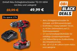 OBI Einhell Akku-Schlagbohrschrauber TE-CD 18/44 mit Akku und Ladegerät Angebot
