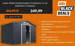 OBI Juskys Metall Geräteschuppen Gerätehaus XL mit Satteldach in Anthrazit Angebot