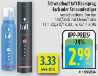 diska Schwarzkopf taft Haarspray, -lack oder Schaumfestiger Angebot