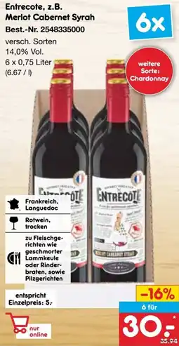 Netto Marken-Discount Entrecote, z.B. Merlot Cabernet Syrah Angebot
