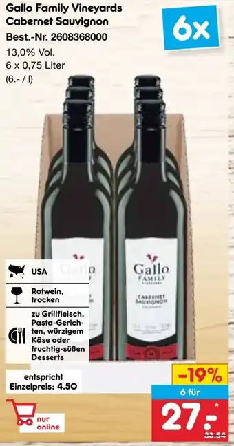 Netto Marken-Discount Gallo Family Vineyards Cabernet Sauvignon Angebot