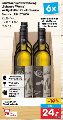 Netto Marken-Discount Lauffener Schwarzriesling „Schwarz/Weiss" weißgekeltert Qualitätswein Angebot
