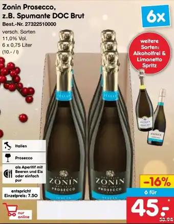 Netto Marken-Discount Zonin Prosecco, z.B. Spumante DOC Brut Angebot