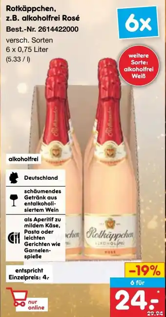 Netto Marken-Discount Rotkäppchen, z.B. alkoholfrei Rosé Angebot