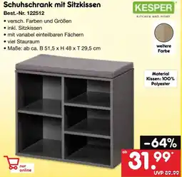 Netto Marken-Discount KESPER Schuhschrank mit Sitzkissen Angebot