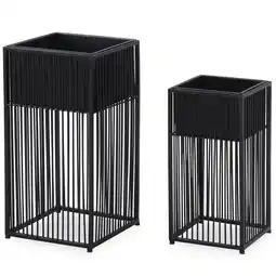 Netto Marken-Discount KADIMA DESIGN Blumentopf 2er Set Metall Pflanzkübel Schwarz mit Gestell, Quadratisch Angebot
