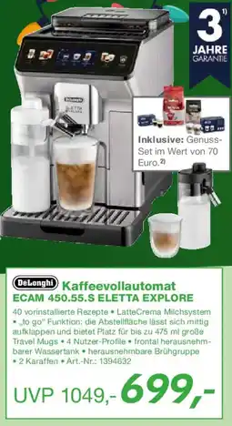 EP DeLonghi Kaffeevollautomat ECAM 450.55.S ELETTA EXPLORE Angebot