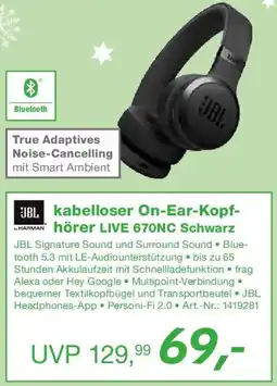 EP JBL kabelloser On-Ear-Kopfhörer LIVE 670NC Schwarz Angebot