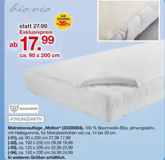 Bio:vio matratzenauflage molton ca. 90 x 200 cm