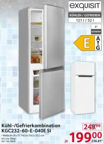 Selgros exquisit Kühl-/Gefrierkombination KGC232-60-E-040E SI Angebot