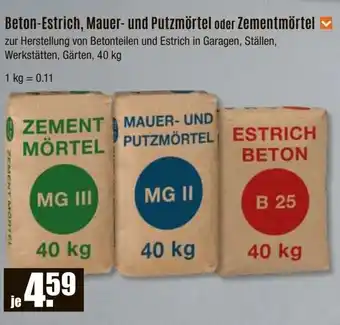 V Baumarkt Beton-Estrich, Mauer- und Putzmörtel oder Zementmörtel Angebot
