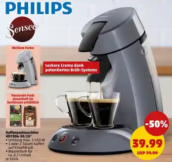 PENNY PHILIPS Sensee Kaffeepadmaschine HD7806-50/10 Angebot