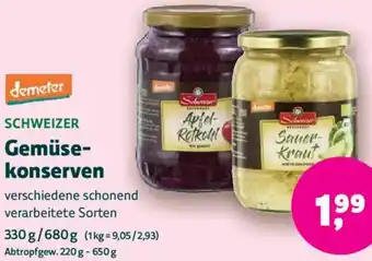 Biomarkt demeter SCHWEIZER Gemüsekonserven Angebot