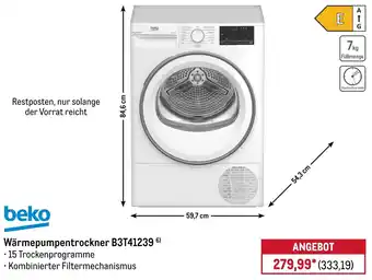 METRO beko Wärmepumpentrockner B3T41239 Angebot