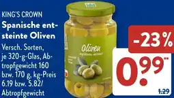 Aldi Süd KING'S CROWN Spanische entsteinte Oliven Angebot