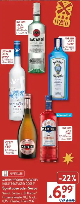 Aldi Süd MARTINI/BOMBAY/BACARDI/ NOILLY PRAT/GREY GOOSE Spirituose oder Secco Angebot