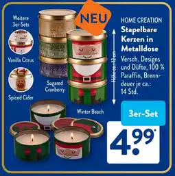 Aldi Süd HOME CREATION Stapelbare Kerzen in Metalldose Angebot