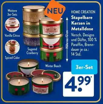 Aldi Süd HOME CREATION Stapelbare Kerzen in Metalldose Angebot