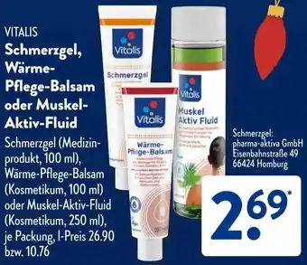 Aldi Süd VITALIS Schmerzgel, Wärme Pflege-Balsam oder Muskel Aktiv-Fluid Angebot