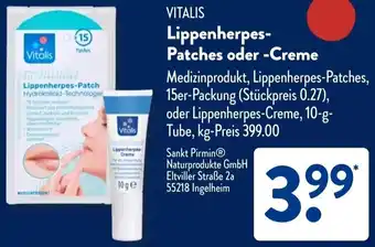 Aldi Süd VITALIS Lippenherpes Patches oder Creme Angebot