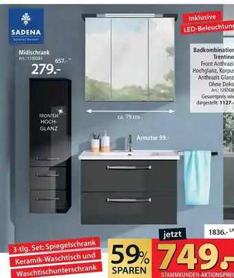 Zurbrüggen Sadena 3-tlg. set: spiegelschrank, keramik-waschtisch und waschtischunterschrank Angebot